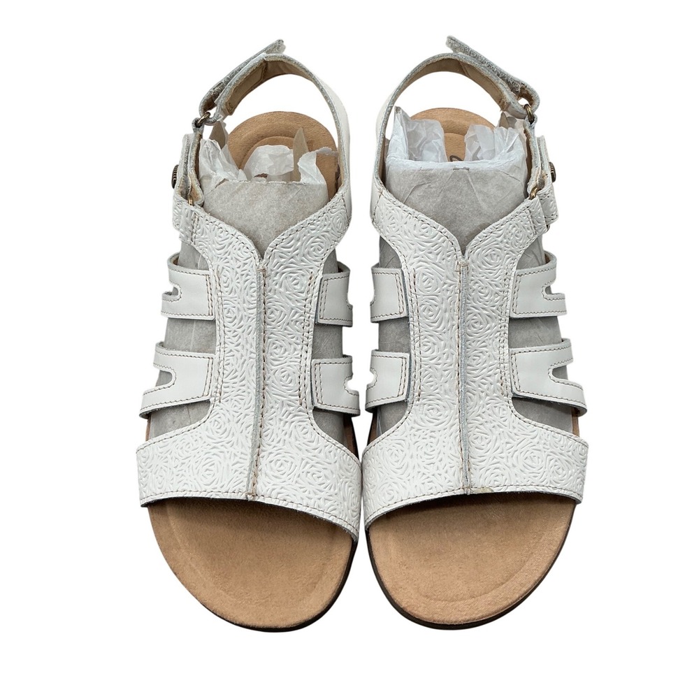 Clarks April Belle White Leather Floral Embossed Gladiator Sandals Womens 11M